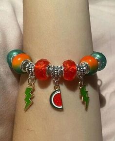 Handmade Adjustable Beaded Watermelon Charm Snake Chain Bracelet  | eBay Beaded Watermelon, Kidcore Jewelry, Weird Jewelry, Crystal Bead Jewelry, Snake Chain Bracelets, Make Jewelry, The Snake, Handmade Bracelet, Bead Jewelry