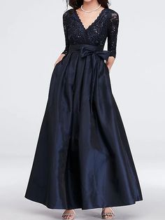 A-Line Mother of the Bride Dress Elegant V Neck Floor Length Satin Lace 3/4 Length Sleeve with Sash / Ribbon Pleats 2024 2024 - $142.79 Elegant Mother Of The Bride Dresses Empire Waist, Satin Mother Of The Bride Dresses Classy, Mother Of The Bride Dresses That Are Loose Fitting, Mother Of The Bride Long Dress With Sleeves, Elegant Mother Of The Bride Dresses Jj'shouse, Luxury Maxi Mother Of The Bride Dress For Banquet, Mother Of The Bride Dresses Boho Modern, Petite Long Mother Of The Bride Dresses, Luxury Maxi-length Mother Of The Bride Dress For Party