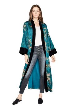 PRICES MAY VARY. QUALITY KIMONOS: Our kimono wraps for women are made from Charmeuse. Easily machine washable with cold, gentle cycle, and hang dry with distinct patterns and can be used as long sleeve wrap dress or bathrobe for women. Side slits at hem. VERSATILITY: The designs offer an array of colors, perfect as a kimono wrap, bathrobe for women, maternity robe, or men's robe – a lightweight robe for women annd men that can be attractively worn from day to night . ONE SIZE: Using only the bes Long Kimono Outfit, Look Kimono, Long Kimono Cardigan, Kimono Outfit, Mode Kimono, Kimono Robes, Black Kimono, Mode Abaya, Kimono Wrap