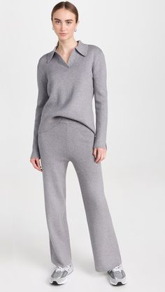 English Factory Polo Collar Knit Sweater | Shopbop Leggings Outfit Winter, English Factory, Winter Leggings, Grey Knit Sweater, Collar Sweater, Fall Clothes, Wide Pants, China Fashion, Winter 2023