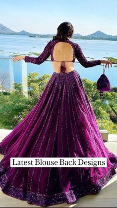 Dark Purple Indian Outfit, Cocktail Night Outfit, Dark Purple Lehenga, Lehenga For Sangeet, Back Blouse Designs, Blouse Back Designs, Shaadi Outfits, Wedding Fits