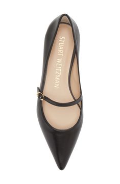 A pointy toe sharpens the silhouette of this classic leather mary jane flat refined by its elegantly minimalist design. Leather upper and lining/leather and synthetic sole Made in Spain Leather Mary Jane Flats, Mary Jane Flats, Leather Mary Janes, Classic Leather, Womens Flats, Stuart Weitzman, Mary Janes, Minimalist Design, Leather Upper