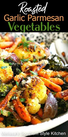 roasted garlic parmesan vegetables on a white plate