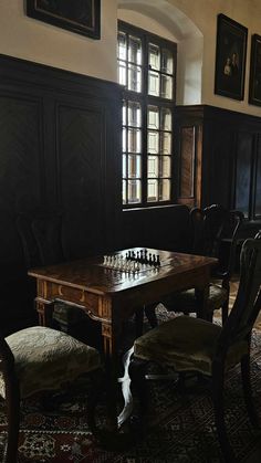 a chess board set up in the middle of a room