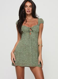 Alora Mini Dress Green Casual Dresses For Big Bust, Green Floral Mini Dress, Sage Green Mini Dress, Mini Green Dress, Daily Wear Dresses, Dresses For Big Bust, Awards Dress, Green Sundress, Buckle Bunny