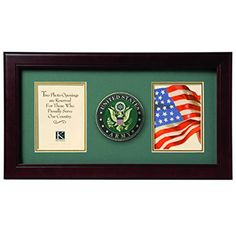 two framed plaques with an american flag and the seal of the united states