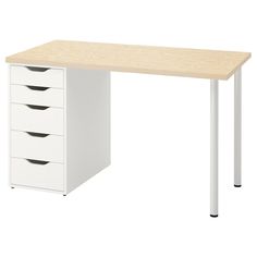 a white desk with four drawers underneath it