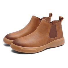 Color: Black,Brown,Khaki Closure Type: Slip-On Feature: Slip Resistant Size: US 10.5,US 8,US 9,US 10,US 11,US 11.5,US 7.5,US 8.5,US 6.5 Shoes Type: Chelsea Boots Upper Material: Cowhide Outsole Material: Rubber Brown Slip-on Chelsea Boots With Leather Sole, Brown Winter Leather Shoes With Leather Sole, Leather Martin Boots With Plain Toe For Fall, Fall Leather Martin Boots With Plain Toe, Winter Leather Martin Boots With Leather Sole, Brown Plain Toe Chelsea Boots For Fall, Brown Leather Martin Boots With Plain Toe, Brown Leather Sole Chelsea Boots Slip-on, Brown Slip-on Chelsea Boots With Rubber Sole