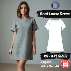 a women's short - sleeved dress is shown with the text boat lose dress xs - xxl sizes english us letter, 40