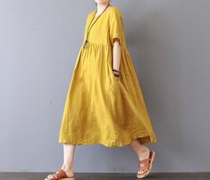 Material: cotton LinenSize:we custom made any size.Here is the size chart for your kind conference:Size:chest :106 cm length 112 cm sleeve 30 cm Dresses Short Sleeve, Linen Dress Women, Cotton Linen Dresses, Loose Style, Dresses Women, Women Long Dresses, Dresses Short, Linen Dresses, Long Dresses