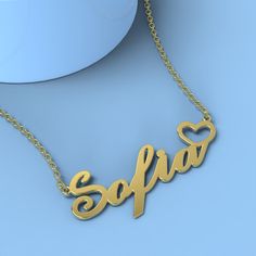 Sofia name necklace Gold Custom Necklace with heart, Personalized Gifts For Her/Him Add something extra special to your jewelry box with Name Necklace Official engravable necklaces.
									The Sofia's name necklace with little heart unique gifts Gold is best gifts for Sofia. Name Necklace Official provides affordable engravable jewelry that won't 
									break the bank. In addition, these pieces make for very thoughtful and appreciated gifts for friends and family. 
									And whether vale Gold Heart Pendant Name Necklace, Gold Heart Nameplate Necklace, Gold Nameplate Heart Necklace, Heart-shaped Name Necklace As Personalized Gift, Gold Engraved Heart Necklace For Birthday Gift, Engraved Gold Heart Necklace For Birthday Gift, Heart Pendant Name Necklace For Birthday Gift, Custom Name Heart Pendant Necklace For Personalized Gift, Valentine's Day Nameplate Necklace