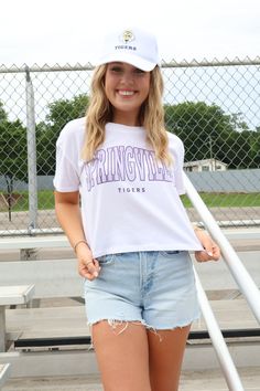 BEST SELLER! Gear up for gameday in our favorite mom crop tee! The soft wash and exclusive design make this tee an absolute must-have for cheering on your favorite team this season! Designed by Scarlet & Gold TTS; our model is wearing a small Slight crop; hits at the waist Sporty Cropped T-shirt For Spring Streetwear, Spring Cropped T-shirt For Sports With Short Sleeves, Spring Cropped T-shirt With Short Sleeves For Sports, Sporty Short Sleeve Cropped T-shirt For Spring, Sporty Cropped T-shirt With Short Sleeves For Spring, Spring Sports Cropped Cotton T-shirt, Collegiate Summer Streetwear Tops, Casual Cotton Cropped T-shirt For Sports, Spring Sports Cropped Crew Neck T-shirt