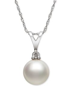 Timeless style. This classic, 14k white gold pendant features a cultured akoya pearl (7mm) topped with a glistening diamond accent. Approximate length: 18 inches. Approximate drop: 1/2 inch. Rings Pearl, Necklaces Pearl, Macys Jewelry, Pearl Rings, White Gold Pendant, Gold Jewelry Necklace, Thumb Ring, Pearl Necklaces, White Gold Jewelry