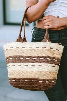 Elluis - Tropical Inspired Woven Beach Bag Woven Beach Bag, Sporty Swim, Straw Handbags, Beach Essentials, Trendy Prints, Floral Print Maxi Dress, Suede Fringe, Backpack Straps, Beach Tote