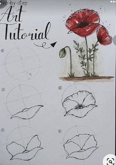 an image of a drawing with flowers and leaves on it's back side, as well as the words art tutorial written in black ink