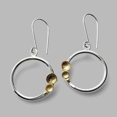 These lovely earrings are so simple and elegant. May they bring some balance to your day. Handmade in sterling silver with 18k yellow gold cups. Measures 1 3/4″ long. Arrives to you in a gift box. The Spirit Collection came about in these trying times as a small reminder that during dark times there is light and we can Dainty Silver Earrings, 925 Earrings, Dark Times, Mixed Metal Earrings, Gold Cup, Earring Designs, Work Inspiration, Metal Work, Lovely Earrings