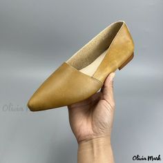 Olivia Mark - Top Grain Leather Pointed Toe Low Heel Vintage Shoes - All Leather Comfortable Grandmother Shoes with Small Pointed Toe Beige Leather Slip-on Pointed Toe Flats, Casual Leather Shoes With Pointed Toe, Slip-on Faux Leather Pointed Toe Flats, Yellow Leather Slip-on Flats, Yellow Leather Flats With Almond Toe, Yellow Leather Almond Toe Flats, Beige Leather Pointed Toe Flats With Leather Sole, Casual Pointed Toe Leather Shoes With Leather Lining, Yellow Leather Flats