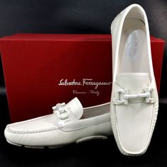 100% Leather Made In Italy Formal White Moccasins, Ferragamo Shoes Women, White Dress Shoes Men, Beige Loafers, White Dress Shoes, Velvet Loafers, Chunky Heel Pumps, Low Heel Pumps, Vintage Flats