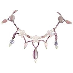 Vintage handmade necklace featuring beautiful designing of rose quartz and amethyst gemstones. This necklace is measured 16 inches long with lobster clasp. The necklace has also been checked for authenticity by a professional. Lavender Handmade Necklace, Handmade Pink Amethyst Necklaces, Handmade Pink Amethyst Necklace, Handmade Purple Rose Quartz Jewelry, Pink Beaded Amethyst Necklace, Wired Necklaces, Amethyst And Rose Quartz, Necklace Antique, Rose Quartz Necklace