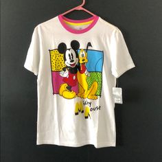 New With Tags And Never Been Worn! Spring Mickey Mouse Crew Neck T-shirt, Disney Character Print Summer Shirt, Fun Character Print Shirt For Spring, Disney Cotton T-shirt For Spring, Multicolor Disney T-shirt For Summer, Casual Mickey Mouse T-shirt For Spring, Summer Cartoon Print Shirt For Disney Fan Events, Multicolor Graphic Print Top For Disney Fan Events, Spring Disney T-shirt For Fan Events