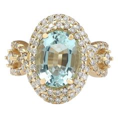 5.00 Carat Natural Aquamarine 14 Karat Yellow Gold Diamond Ring Stamped: 14K Yellow Gold Total Ring Weight: 7.5 Grams Total Natural Aquamarine Weight is 3.70 Carat (Measures: 11.00x9.00 mm) Color: Blue Total Natural Diamond Weight is 1.30 Carat Color: F-G, Clarity: VS2-SI1 Face Measures: 19.10x15.40 mm Sku: [703932W] Yellow Gold Cocktail Ring, Yellow Gold Diamond Ring, Gold Cocktail Ring, Gold Cocktail, La Face, Gold Diamond Ring, Natural Aquamarine, Gold Diamond Rings, Blue Diamond