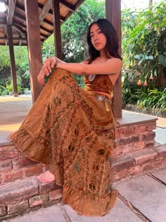 Brown Boho Outfit, Boho Maxi Skirt Outfit, Aesthetic Maxi Skirt, Boho Skirt Outfit, Boho Moodboard, Vibe Brown, Earthy Outfits Aesthetic, Boho Hippie Outfits, Celestial Fashion