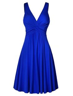 Women Elegant Pure Color Deep V-neck Dress Knee Length Backless Evening Dresses Sleeveless Slim Fit Pleated Dress Plus Size V-neck Sleeveless Sundress For Evening, Blue Stretch Sleeveless V-neck Dress, Summer Evening Stretch V-neck Dress, Fitted Sleeveless Dress With Surplice Neckline, Sleeveless V-neck Sundress For Party, Stretch V-neck Sundress, V-neck Sundress For Evening, Elegant Ruched Sleeveless Dress For Beach, Evening V-neck Sleeveless Sundress