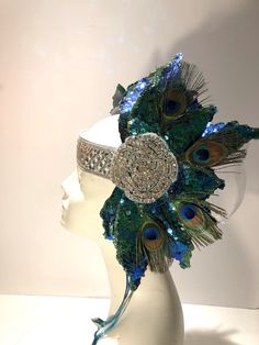 Peacock Headdress, Gold Crown Headband, Goddess Hair, Gatsby Hair, Festival Headpiece, Festival Costume, Queen Costume, Gold Spray Paint, Goddess Hairstyles