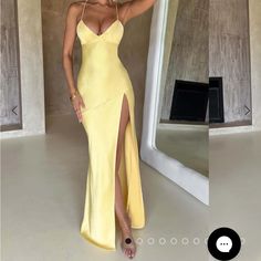 Floor Length Satin Pastel Yellow Dress. Still In Bag. Decided Yellow Just Wasn’t For Me. Brand New Originally $103 Slim Bodycon Dress, Matric Dance, Backless Long Dress, Suspenders For Women, Club Party Dresses, Dress Pretty, Knit Style, Sling Dress, Satin Maxi