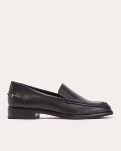 The Modern Loafer Black – Everlane Sleek Leather Loafers With Textured Sole, Formal Leather Shoes With Low Heel And Leather Footbed, Classic Leather Loafers Medium Width, Chic Leather Loafers With Leather Footbed, Leather Loafers With Rubber Sole And Medium Width, Leather Shoes With Removable Insole For Work, Almond Toe, Swift Leather Slip-on Shoes For Work, Slip-on Swift Leather Shoes For Work, Spring Calf Leather Shoes With Leather Footbed