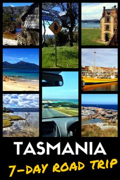 there is a collage of pictures with the words tasmania 8 - day road trip