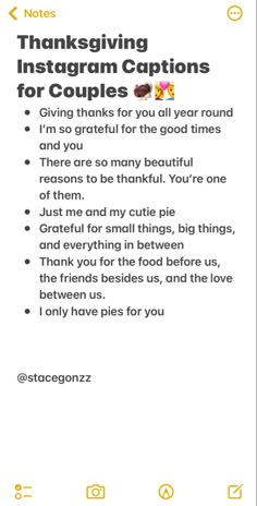 Thanksgiving Instagram captions for couples Thanksgiving Couples Captions, Couple Fall Captions For Instagram, Insta Captions For 1 Year Anniversary, Caption For Us Couple, Thanksgiving Boyfriend Quotes, Caption For New Year With Boyfriend, Monthsary Caption Ig