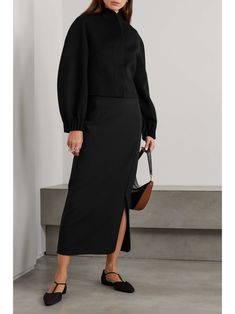 FFORME Sabreen wool-blend gabardine midi skirt Long Pencil Skirt Outfits, Long Black Pencil Skirt, Designer Skirt, Skirt Inspiration, Glamorous Fashion, Long Pencil Skirt, Pencil Skirt Outfits, Designer Skirts, Column Skirt