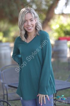 Subtly Striped Long Sleeve Top Kjb Green V-neck Top With Ribbed Cuffs, Spring V-neck Long Sleeve Loungewear Top, Chic Long Sleeve V-neck Sweater With Ribbed Neckline, Casual Ribbed V-neck Long Sleeve Top, Fall Long Sleeve V-neck Top, Green Long Sleeve V-neck Sweater For Fall, Casual Stretch V-neck Top With Long Sleeves, Casual Long Sleeve Stretch V-neck Top, V-neck Long Sleeve Top For Fall