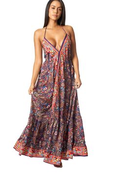 Cute Positano Maxi Dresses - La Moda Boho Resort & Swimwear V-neck Midi Dress With Paisley Print For Beach, Patterned V-neck Midi Dress For Beach, Bohemian V-neck Midi Dress For Vacation, Hippie V-neck Dress As Beach Cover-up, Hippie V-neck Dress For Beach Cover-up, V-neck Boho Dress With Paisley Print For Vacation, Hippie Printed Maxi Dress For Festivals, Hippie Style Printed Festival Maxi Dress, Bohemian Boho Print Midi Dress