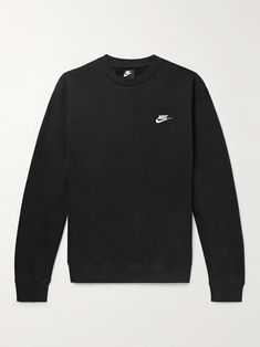 Shop NIKE Sportswear Club Logo-Embroidered Cotton-Blend Tech Fleece Sweatshirt, Explore the latest in-season NIKE collection today on MR PORTER Black Nike Sweatshirt Men, Nike Crew Neck Sweatshirt, Pul Nike, Nike Crewnecks, Nike Hoodies For Men, Pull Nike, Black Nike Crewneck, Sweaters Nike, Sweat Nike