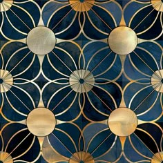 an art deco wallpaper with gold and blue circles