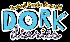 a sticker with the words dork diaries written in blue and yellow on it