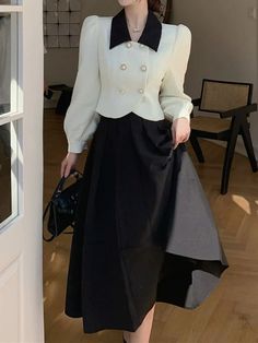 DRESS TO IMPRESS Spring Elegant Two Piece Set Women Casual Slim Korean Coat + Black Pleated Gothic Vintage Midi Skirt Office Lady Skirt Srts Korean Coat, Coat And Skirt, Skirt Set Two Piece, Vintage Midi Skirt, Women Silhouette, Skirt Office, Stylish Dresses For Women, Vintage Boho Dress, Office Skirt