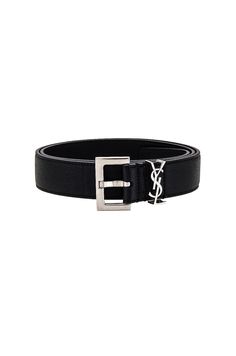 Find SAINT LAURENT Belt on Editorialist. Saint Laurent Belt in Black Grained genuine leather. Made in Italy. Measures approx 1H. Brushed silver-tone buckle closure. Interlocking logo hardware on front. SLAU-MA17. 634440 BRM0E. About the designer: SAINT LAURENT has been influencing and revolutionizing the fashion industry since the debut of its iconic ‘Rive Gauche’ collection in 1966 - the couture house was the first to create a ready-to-wear capsule. The sleek, precisely tailored staples, like t Saint Laurent Belts, Men Belt Outfit, Saint Laurent Belt, Biker Jackets, Anthony Vaccarello, Rive Gauche, Designer Accessories, The Fashion Industry, Fashion Industry