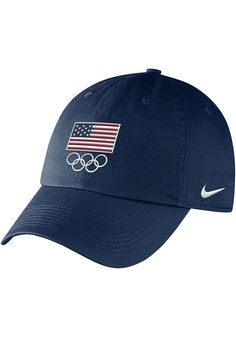 This Team USA Navy Blue Adjustable Hat features a front official USA olympic team logo. Nike H86 Relaxed-Fit Adjustable Hat, High-density embroidery for front logo and Swoosh, Adjustable strap back closure, Washed fabric gives hat a soft, distressed look, Adjustable Closure, Cotton material, Cotton, Wipe clean with cloth or cleaning kit, 4 Navy Hat With Embroidered Logo And Curved Visor, Adjustable Sports Dad Hat With Embroidered Logo, Nike Dad Hat With Curved Brim, Nike Sports Hats With Embroidered Logo, Nike Baseball Cap, One Size Fits Most, Nike Hat With Embroidered Logo And Curved Brim, Nike Adjustable Dad Hat With Curved Brim, Nike Cotton Snapback Hats, Adjustable Fit Cap With Embroidered Logo