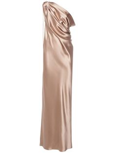 Draped silk satin one shoulder dress - Max Mara - Women | Luisaviaroma Satin One Shoulder Dress, Opera Dress, One Shoulder Cocktail Dress, Asymmetric Dress, Designer Drapes, Satin Gown, Silk Charmeuse, Shearling Jacket, Asymmetrical Dress