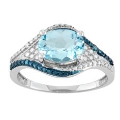 Adorned with a genuine blue topaz center stone accented with blue and white diamonds, this sterling silver ring lends a touch of sparkle to your look.RING DETAILS Width: 10.9 mm Metal: sterling silver Plating: rhodium Finish: polished Packaging: boxed STONE DETAILS Stone type: blue topaz Total weight: 2 1/5 ct. Center stone size: 9 mm x 7 mm Shape: oval Setting: prong DIAMOND DETAILS Total weight: less than 1/10 ct. Shape: round Color grade: H-I Clarity: I2-I3 Setting: prong Gemstones may have b Blue Oval Birthstone Ring With Diamond Accents, Fine Jewelry Light Blue Topaz Ring With Diamond Accents, Blue Diamond Ring With Gemstone Accents For Promise, Turquoise Blue Topaz Ring With Gemstone Accents, Blue Sterling Silver Birthstone Ring With Diamond Accents, Sapphire Colored Blue Topaz Rings With Diamond Accents, Sapphire Rings With Diamond Accents And Blue Topaz, Blue Diamond Birthstone Ring With Diamond Accents, Blue Diamond Birthstone Ring With Accents