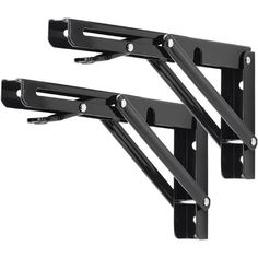 two black wall mounted tv brackets on a white background