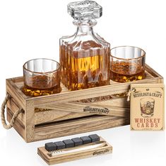 PRICES MAY VARY. 【PERFECT GIFT FOR STRONG WHISKEY FANS】- Everything a whiskey lover wants! This whiskey stones gift set contains 2 rocks glasses (10oz/300ml) + detailed whiskey decanter + rustic wood stand + 6 granite whiskey stones + whiskey stone storage tray + metal tongs + whiskey cocktail cards. Give a gift to your favorite man: father, brother, son, boyfriend, husband, or grandpa. Gift it on any occasion: Father's Day, Christmas, Valentine’s Day, birthday, graduation, wedding, anniversary, Cocktail Cards, Whiskey Gift Set, Liquor Gifts, Gift Set For Men, Whisky Decanter, Whiskey Set, Whiskey Decanter Set, Whiskey Cocktail, Best Bourbons