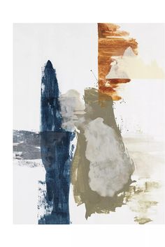 an abstract painting with blue, brown and white colors