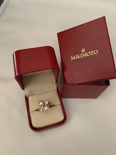 Mikimoto 18k pearl and diamond ring. The ring contains two pearls measuring 8x8.5mm with AA quality and 10 diamonds weighing 31 carat total weight. Condition excellent Size 6.5 Thank you very much for your view. Mikimoto Pearl Ring, Mikimoto Ring, Mikimoto Pearls, Pearl Rings, Pearl And Diamond Ring, Rings Bracelets, Toe Rings, Pearl Ring, My Jewelry