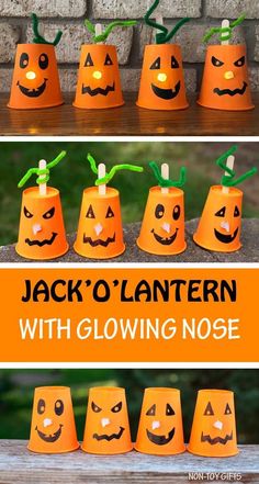 paper pumpkins with faces on them and the words jack o lantern with glowing nose