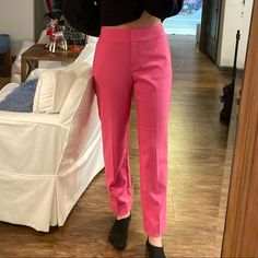 Brand New With Tags!! Amazing Hot Pink Color Tailored Pink Dress Pants For Spring, Pink Fitted Office Bottoms, Pink Tailored Bottoms For Office, Tailored Pink Bottoms For Office, Spring Workwear Pink Dress Pants, Spring Pink Dress Pants For Workwear, Pink Spring Dress Pants For Workwear, Pink Straight Leg Office Pants, Casual Fitted Pink Dress Pants