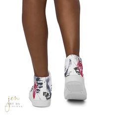 Stand out & make a statement with these Women’s High Top Canvas Shoes 🔥 WHY YOU’LL LOVE IT: ✓ 100% polyester canvas upper side ✓ Ethylene-vinyl acetate (EVA) rubber outsole ✓ Breathable lining, soft insole ✓ Faux leather top cap ✓ Padded collar, lace-up front ✓ Printed, cut, and handmade to order Made from premium materials, these durable and breathable Women’s High Top Canvas Shoes are stylish and the ideal piece for completing an outfit. Art & Design Copyright ©2024 Art By Jen Duran, All righ Summer High-top Synthetic Canvas Shoes, High-top Synthetic Canvas Shoes For Summer, Summer Synthetic High-top Canvas Shoes, Trendy High-top Sneakers With Translucent Outsole, High-top Synthetic Canvas Shoes For Spring, Spring High-top Sneakers With Speckled Midsole And White Sole, Spring Ankle-high High-top Sneakers With White Sole, White High-top Sneakers For Spring, White Textile High-top Sneakers For Spring